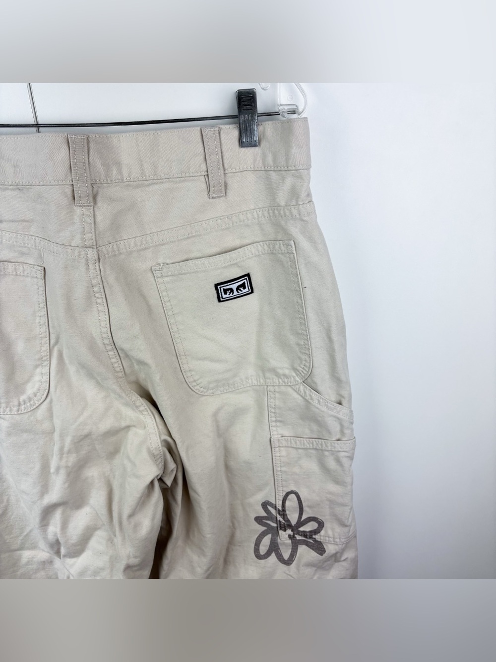 OBEY Big Timer Twill Printed Carpenter Pants Flower Floral Beige Cotton Size 30 - Picture 6 of 9